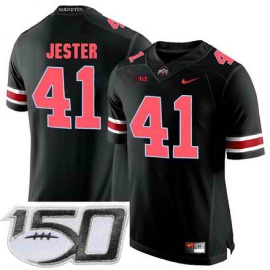 Ohio State Buckeyes 41 Hayden Jester Blackout College Football Stitched 150th Anniversary Patch Jersey